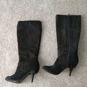 Beautiful Black Suede Tall Heeled Boots